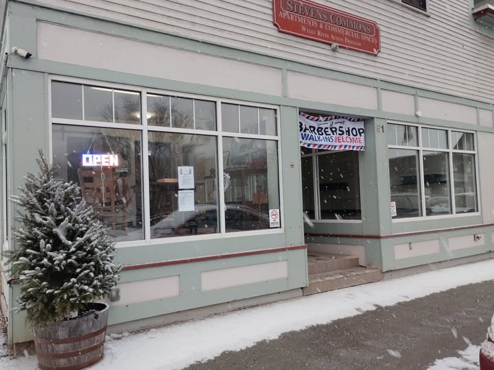 The Dapper Man storefront on Main St N in Wells River, VT, with OPEN sign and walk-ins welcome banner
